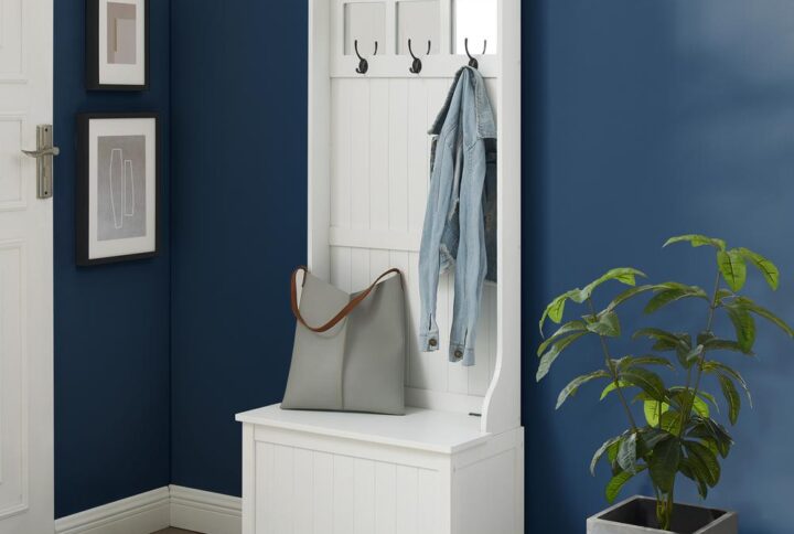 Add a touch of cottage charm to your entryway with the Plymouth Hall Tree. Classic beadboard accents and a windowpane mirror elevate this coat rack's functional design. The lift-top bench makes a great shoe rack keeping clutter at bay with its deep storage and soft-close hinge. With hooks for hanging coats and bookbags