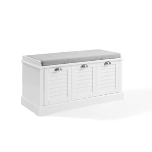 Simple storage to keep your entryway tidy. The Ellison Storage Bench features a cushioned seat that offers a great spot for slipping on your shoes at the start of the day. And when you arrive home