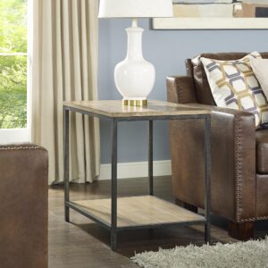 clean lines and distressed wood to any room with the Brooke End Table from Crosley. Constructed from strong hardwood and durable powder-coated steel