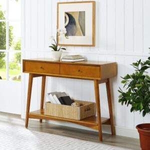 the Landon Console Table brings retro swagger to any room. Two full-extension drawers are ideal for tucking away everyday items