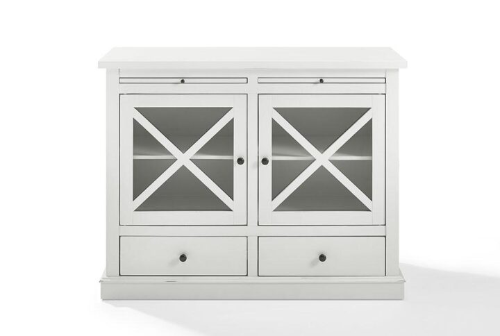 Storage meets style with the Jackson accent cabinet. Equipped with pull-out shelves