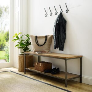 Bring the modern industrial beauty of wood and steel to your foyer or mudroom with the Brooke Entryway Bench. With a streamlined frame and clean lines