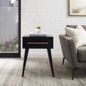this end table is ideal for storing remotes and drink coasters while keeping your beverage close at hand. Accentuated by mid-century modern elements like tapered legs and substantial bar hardware