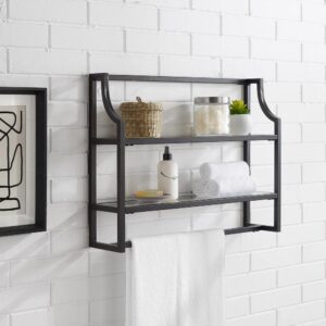the Aimee Wall Shelf is an eye-catching and practical storage solution. Featuring two tempered glass shelves and a towel bar