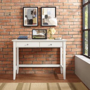 this desk packs in function with a large writing surface and two full-extension drawers. Beveled edge detailing maintains a classic appeal