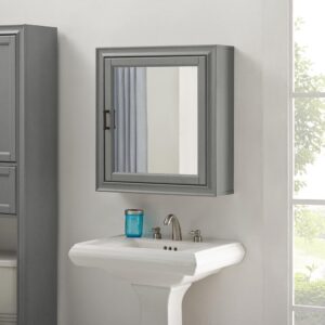 this cabinet mounts flush against the wall and is sized perfectly for toiletries. Ample mirror space framed by simple molding makes the Tara Mirrored Wall Cabinet a lovely addition to your bathroom space.