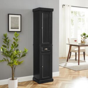 the Seaside Tall Linen Cabinet features a slender profile perfect for small spaces. Both cabinets feature doors with beadboard paneling for a classic coastal look and open to reveal two adjustable shelves. A full-extension drawer sits in-between the cabinets