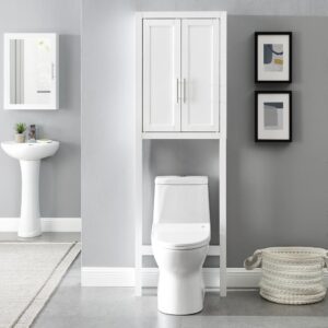 this free-standing unit features a large cabinet with two adjustable shelves. Ideal for toiletries and hand towels