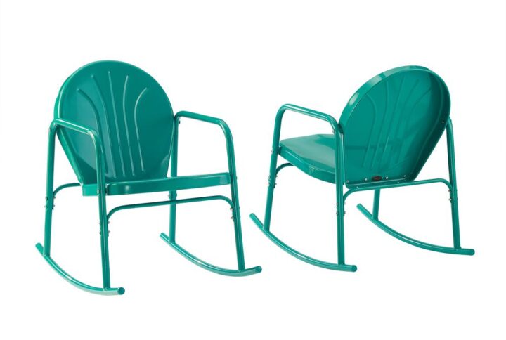Rock away in the retro-inspired Griffith 2pc Rocking Chair Set. Made from sturdy powder-coated steel