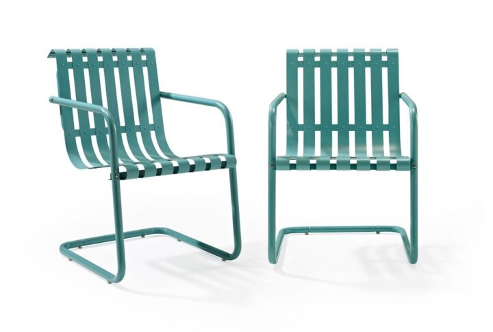 Prepare to be swept back in time with the Gracie Patio Chairs (Set of 2). These unique chairs have a retro slatted design and use a cantilevered base that allows just enough flex for lounging in comfort. Made of durable steel