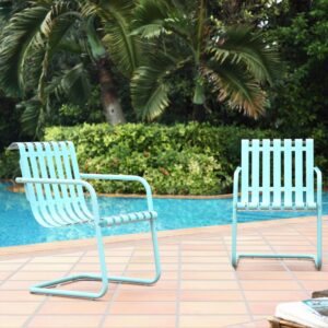 each outdoor chair has a powder-coated finish that resists rust and sun fade. Available in a variety of playful colors