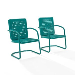Nostalgia abounds with the Bates Patio Chairs (Set of 2). Two vintage-style chairs in a variety of vibrant colors offer a fun outdoor lounging experience. Each chair features a square back with a unique basket weave design that allows air to circulate