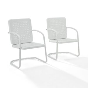 Nostalgia abounds with the Bates Patio Chairs (Set of 2). Two vintage-style chairs in a variety of vibrant colors offer a fun outdoor lounging experience. Each chair features a square back with a unique basket weave design that allows air to circulate
