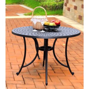 this dining table features an intricate design on its 42" tabletop. Sure to be a focal point this table can be paired with Sedona chairs or join an eclectic mix of furniture on your patio or deck.