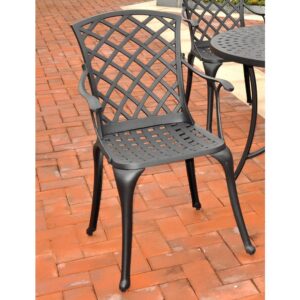 each outdoor chair is made from a sturdy cast-aluminum with a powder-coat finish. The wide