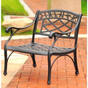 this outdoor chair is made from sturdy cast-aluminum with a powder-coat finish. The wide