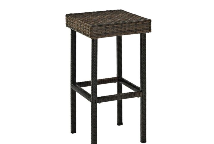 Enjoy entertaining outside with the backless Palm Harbor Bar Height Stool. Crafted from all-weather resin wicker over durable steel this stool is sturdy and stylish. Add this stool to your outdoor space for additional seating or combine it with the matching Palm Harbor bar for your next backyard party.