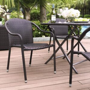 Welcome more people to the party with the Palm Harbor 4pc Stackable Outdoor Chair Set. Finely crafted with intricately hand-woven wicker over durable steel frames