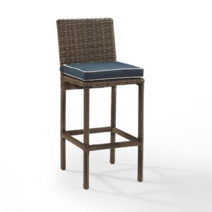 Craft a stylish outdoor retreat with the Bradenton 2pc Bar Stool Set. With all-weather resin wicker over powder-coated steel frames