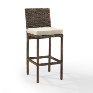 Craft a stylish outdoor retreat with the Bradenton 2pc Bar Stool Set. With all-weather resin wicker over powder-coated steel frames