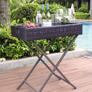 The Palm Harbor Butler Tray adds versatility and convenience to your outdoor space with its flexible design. Constructed of durable steel and covered in all-weather resin wicker