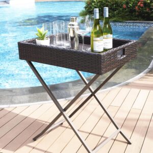 this useful server can double as a side table or small bar. With a foldable base and removable serving tray