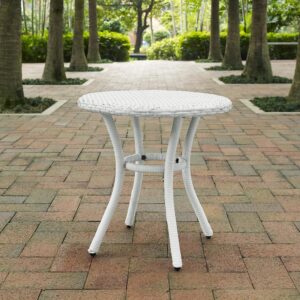 the Palm Harbor Round Side Table easily nestles into a variety of seating arrangements. Wrapped in all-weather resin wicker