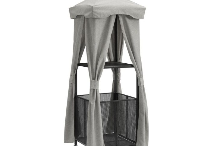 The Grady Towel Valet offers mobile poolside organization. Featuring a powder-coated steel frame and sturdy caster wheels