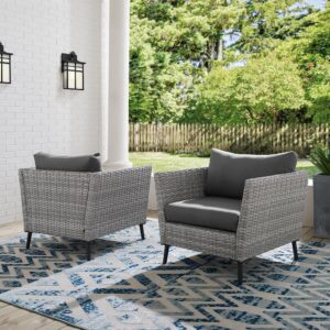 this patio set is effortlessly chic. All-weather resin wicker is woven over a durable powder-coated steel frame