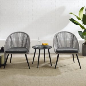 the Aspen 3pc Outdoor Chair Set brings upscale design to small outdoor spaces. Beautifully crafted with all-weather rope woven over a powder-coated steel frame