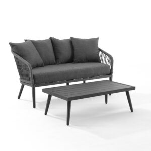 Create a modern oasis with the Dover 2pc Conversation Set. Both the loveseat and coffee table feature powder-coated steel frames