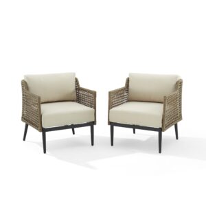 each chair features beautiful resin wicker handwoven over durable steel frames. Lush outdoor cushions covered in weather-resistant polyester make this 2pc patio set extra comfortable for relaxing after a long day.
