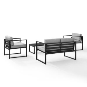 this set's lightweight aluminum frame is simplicity at its best. Add in the plush cushioned seats and slatted coffee table