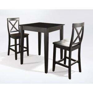 the 3pc Pub Set with X-Back Stools fits the bill. The 32-inch square tabletop offers ample space for drinks or a meal