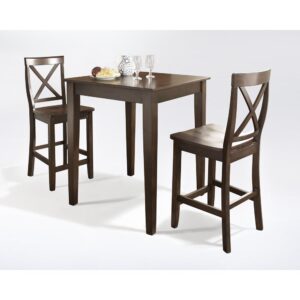 the 3pc Pub Set with X-Back Stools fits the bill. The 32-inch square tabletop offers ample space for drinks or a meal