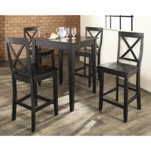 the 5pc Pub Set with X-Back Stools fits the bill. The 32-inch square tabletop offers ample space for drinks or a meal