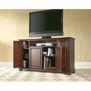 the Alexandria 60” TV Stand is designed to accommodate flat-panel TVs up to 65-inches. Featuring two side cabinets and a large center cabinet