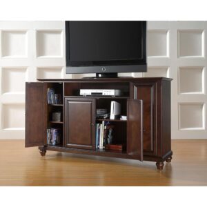 the Cambridge 60” TV Stand is designed to accommodate flat-panel TVs up to 65-inches. Featuring two side cabinets and a large center cabinet