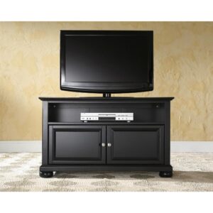 the Alexandria 42” TV Stand can accommodate most flat-panel TVs up to 43-inches. Featuring a large cabinet with double doors and an adjustable shelf