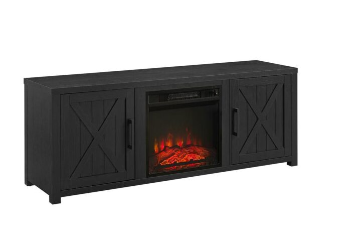 Ever-trending modern farmhouse design meets functional home entertainment with the Gordon 58” Low-Profile TV Stand with Fireplace. Echoing the rustic charm of a classic barn door