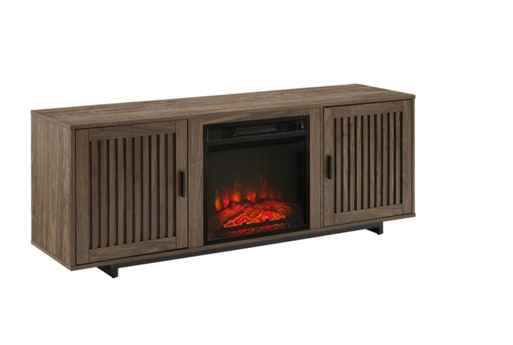 No need to sacrifice style for storage with the Silas 58” Low-Profile Tv Stand with Fireplace. Featuring modern elements like faux vertical slats and an all-metal frame base