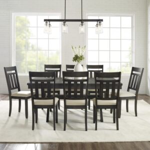 the Hayden 9pc Dining Set brings rustic style to family gatherings. Featuring an 18” extension leaf