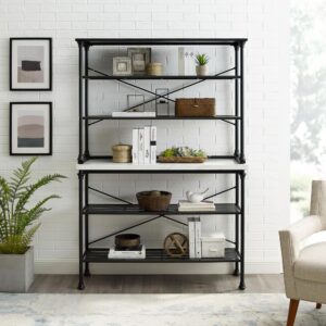 the Madeleine Baker's Rack brings an elegant aesthetic to your home with its beautiful top and steel frame. Featuring open shelving on the hutch and base