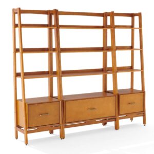 the Landon 3pc Etagere Set features a sturdy wood frame and a total of nine open shelves. Three spacious office style drawers feature full-extension glides and optional hanging rails