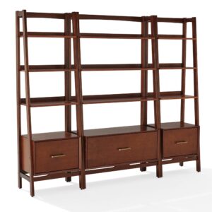 the Landon 3pc Etagere Set features a sturdy wood frame and a total of nine open shelves. Three spacious office style drawers feature full-extension glides and optional hanging rails