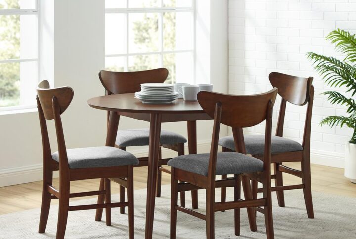 The Landon 5pc Dining Set is a lovely combination of form and function. Inspired by mid-century modern design