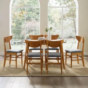 this set features a distinctive wood back chair