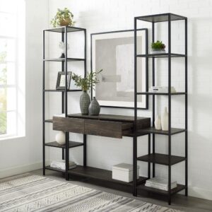 this set offers sturdy open shelves for display