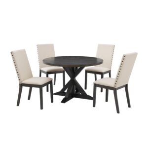 the table's pedestal base complements the classic Parsons style dining chairs. Beautifully crafted
