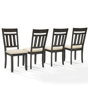 The Hayden 4-Piece Dining Chair Set has a modern farmhouse design that brings rustic style to family gatherings. Featuring a slat back and upholstered seat